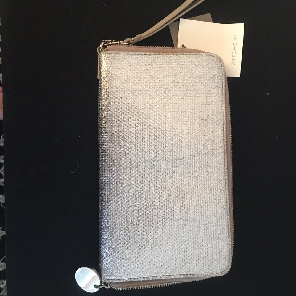 New Silver and Taupe Leather Clutch/Passport Holder -Travel in Style